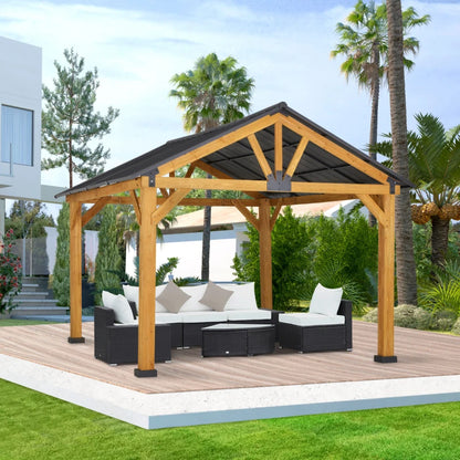 11’ x 13’ Hardtop Wood Frame Gazebo with Sloped Steel Canopy