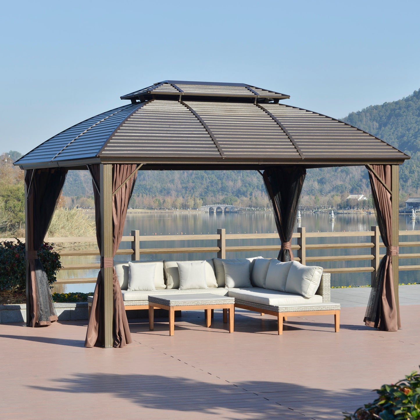 10x12 Hardtop Aluminum Gazebo with Double Tier Steel Canopy