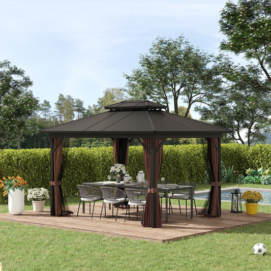 10’x12’ Double Roof Gazebo, Curtains & Netting, Aluminum Frame