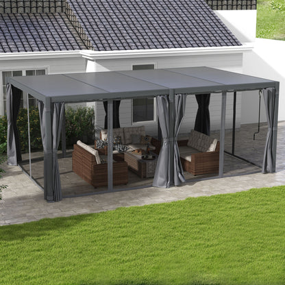 12’x19’ Adjustable Louvered Aluminum Roof Pergola with Netting & Curtains, Dark Gray