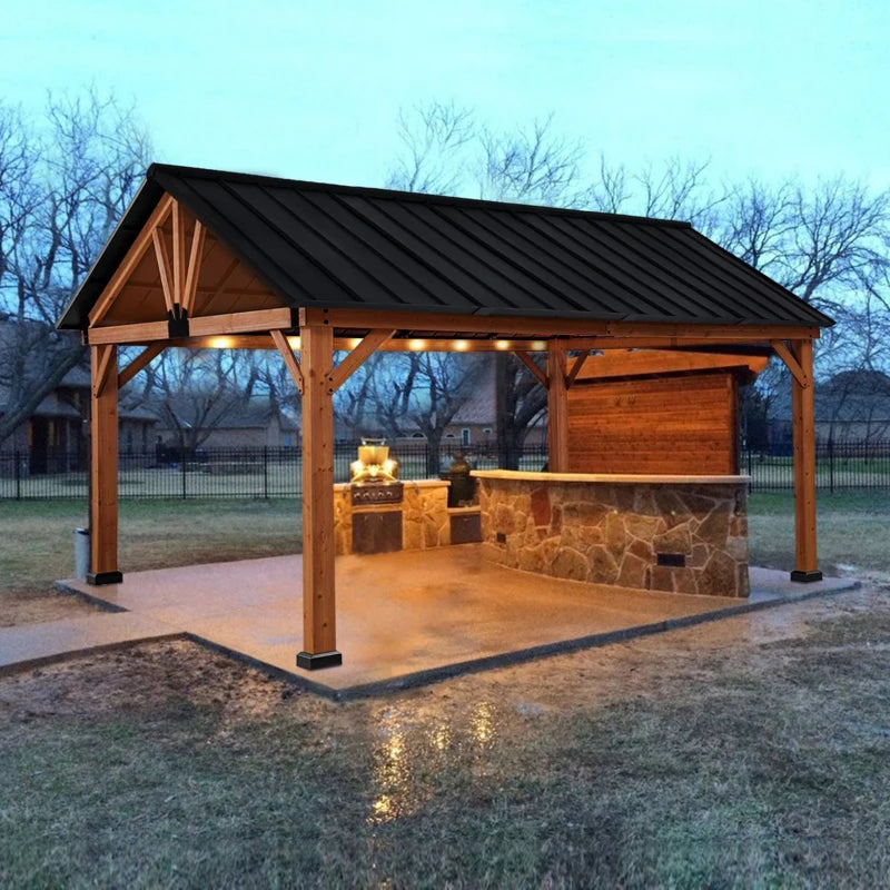 11’ x 13’ Hardtop Wood Frame Gazebo with Sloped Steel Canopy