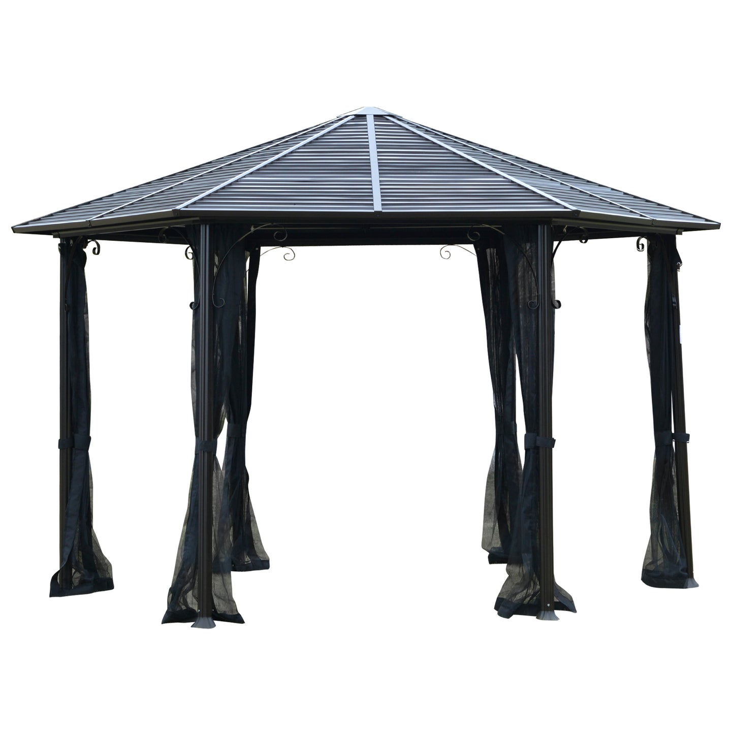 13’x13’ Hexagonal Aluminum Frame Gazebo with Galvanized Steel Canopy