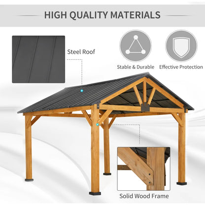 11’ x 13’ Hardtop Wood Frame Gazebo with Sloped Steel Canopy