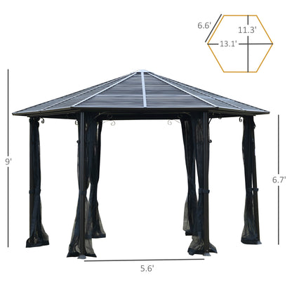 13’x13’ Hexagonal Aluminum Frame Gazebo with Galvanized Steel Canopy