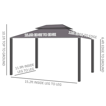 12’x16’ Hardtop Aluminum Gazebo, Double Metal Roof