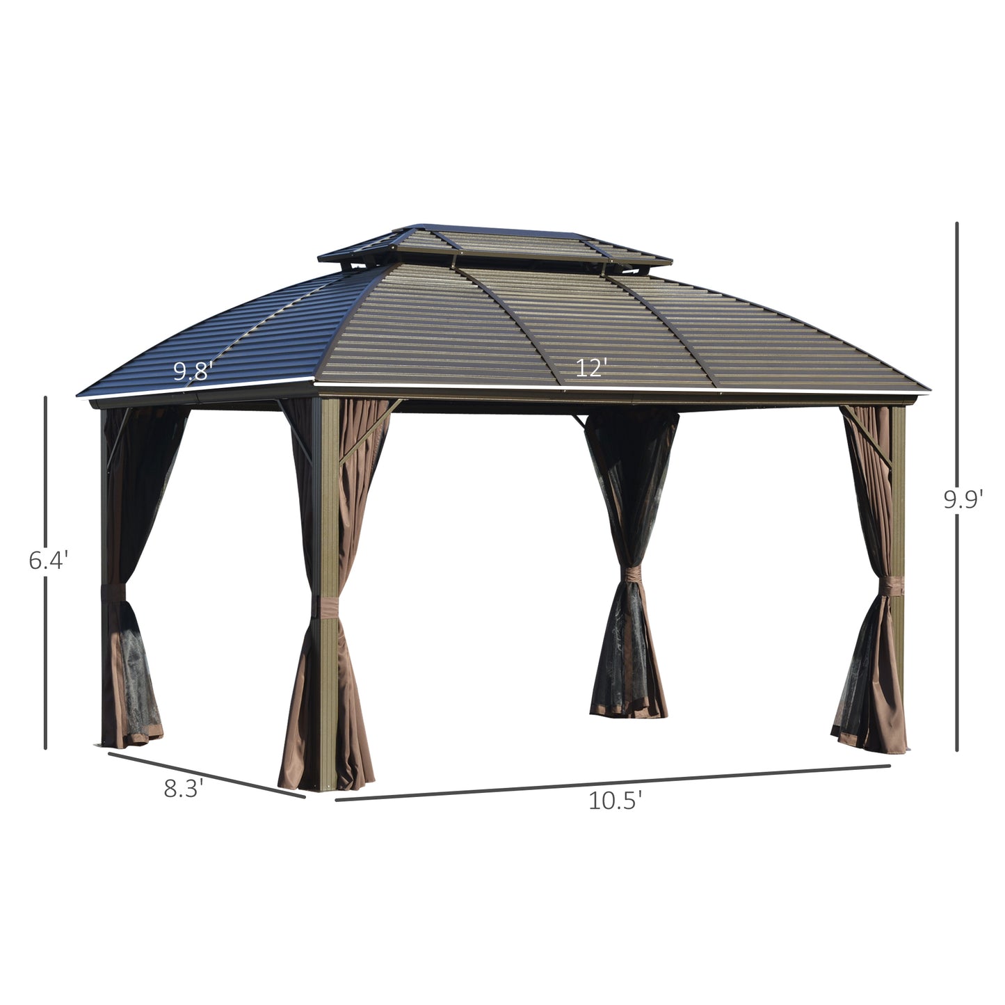 10x12 Hardtop Aluminum Gazebo with Double Tier Steel Canopy