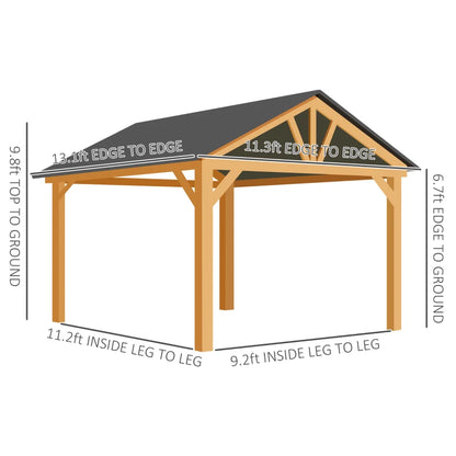 11’ x 13’ Hardtop Wood Frame Gazebo with Sloped Steel Canopy