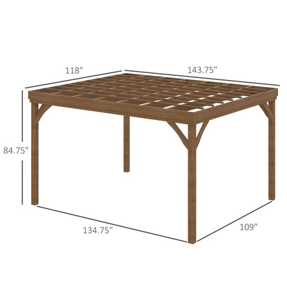 10' x 12' Outdoor Wooden Pergola, Concrete Anchors for Garden, Patio, Backyard, Deck, Brown