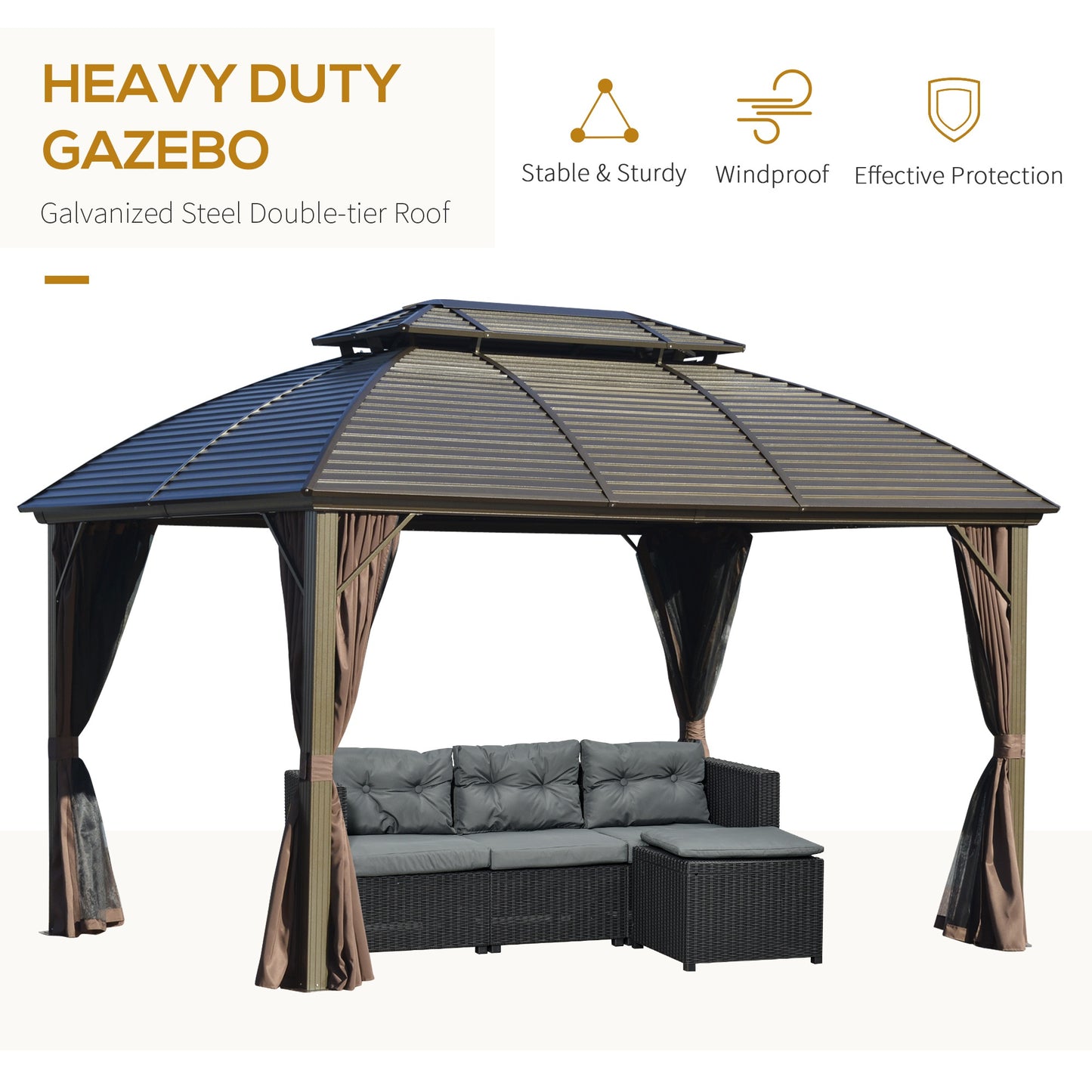 10x12 Hardtop Aluminum Gazebo with Double Tier Steel Canopy