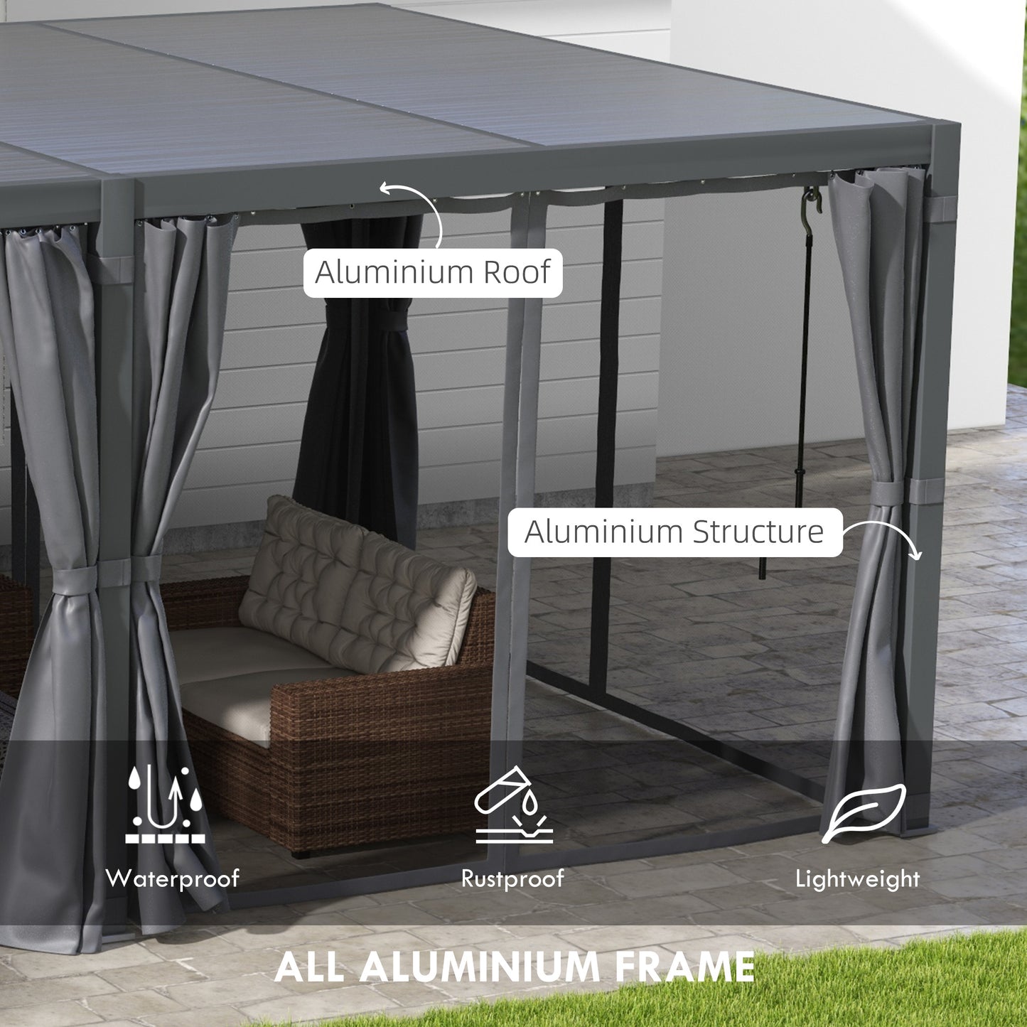 12’x19’ Adjustable Louvered Aluminum Roof Pergola with Netting & Curtains, Dark Gray