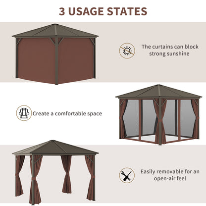 10’x10’ Aluminum Frame Gazebo, Metal Canopy with Netting & Curtains