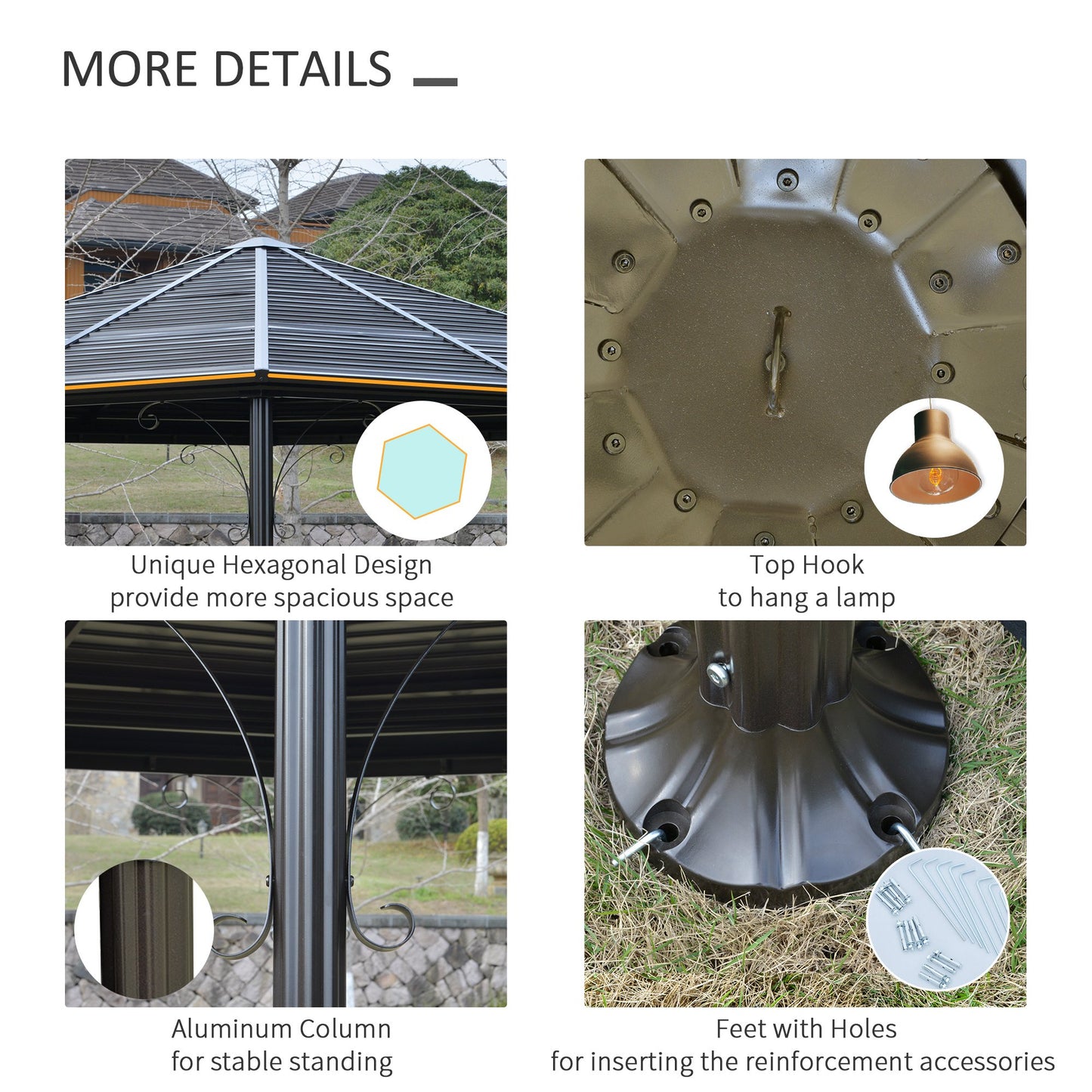 13’x13’ Hexagonal Aluminum Frame Gazebo with Galvanized Steel Canopy