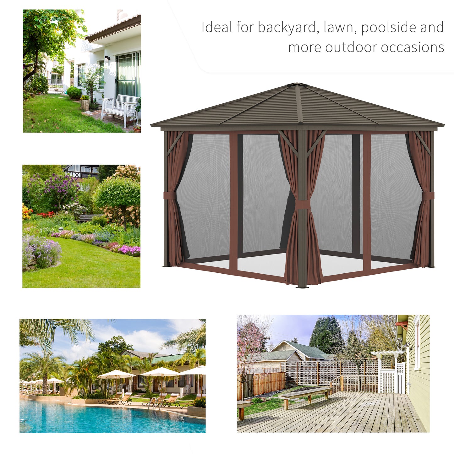 10’x10’ Aluminum Frame Gazebo, Metal Canopy with Netting & Curtains