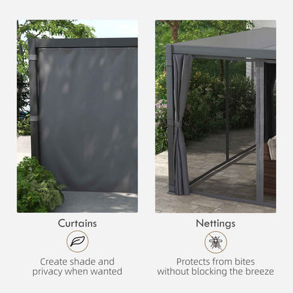 12’x19’ Adjustable Louvered Aluminum Roof Pergola with Netting & Curtains, Dark Gray