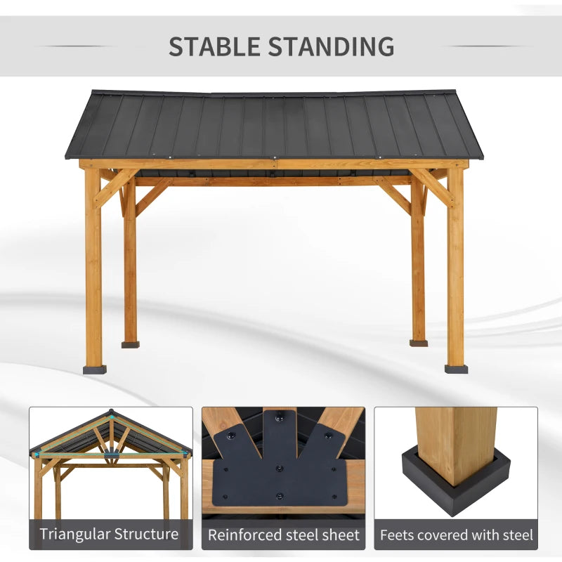 11’ x 13’ Hardtop Wood Frame Gazebo with Sloped Steel Canopy