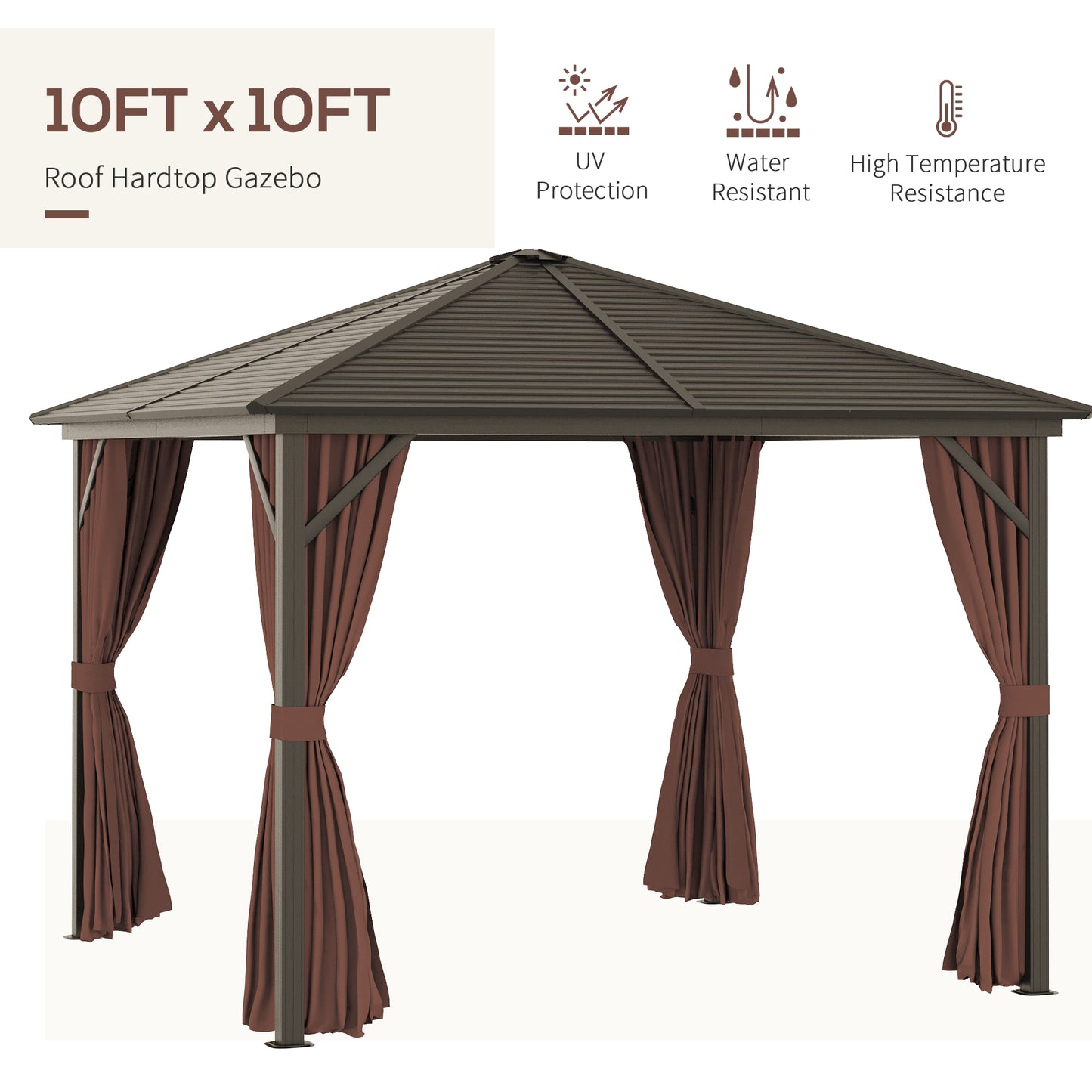 10’x10’ Aluminum Frame Gazebo, Metal Canopy with Netting & Curtains