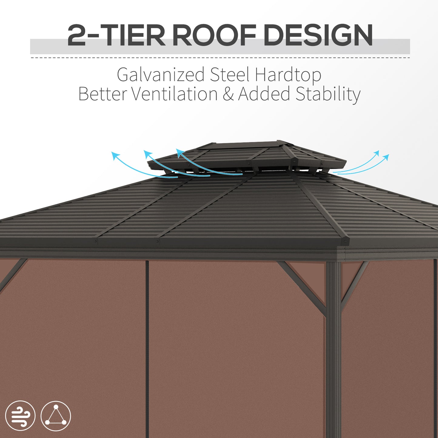 10’x12’ Double Roof Gazebo, Curtains & Netting, Aluminum Frame