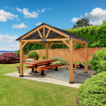 11’ x 13’ Hardtop Wood Frame Gazebo with Sloped Steel Canopy