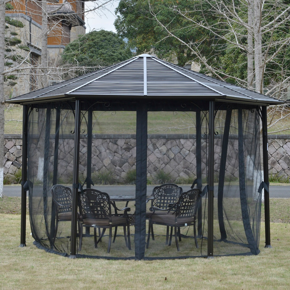 13’x13’ Hexagonal Aluminum Frame Gazebo with Galvanized Steel Canopy