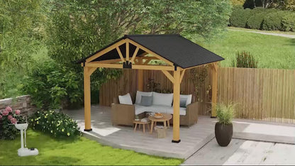 11’ x 13’ Hardtop Wood Frame Gazebo with Sloped Steel Canopy